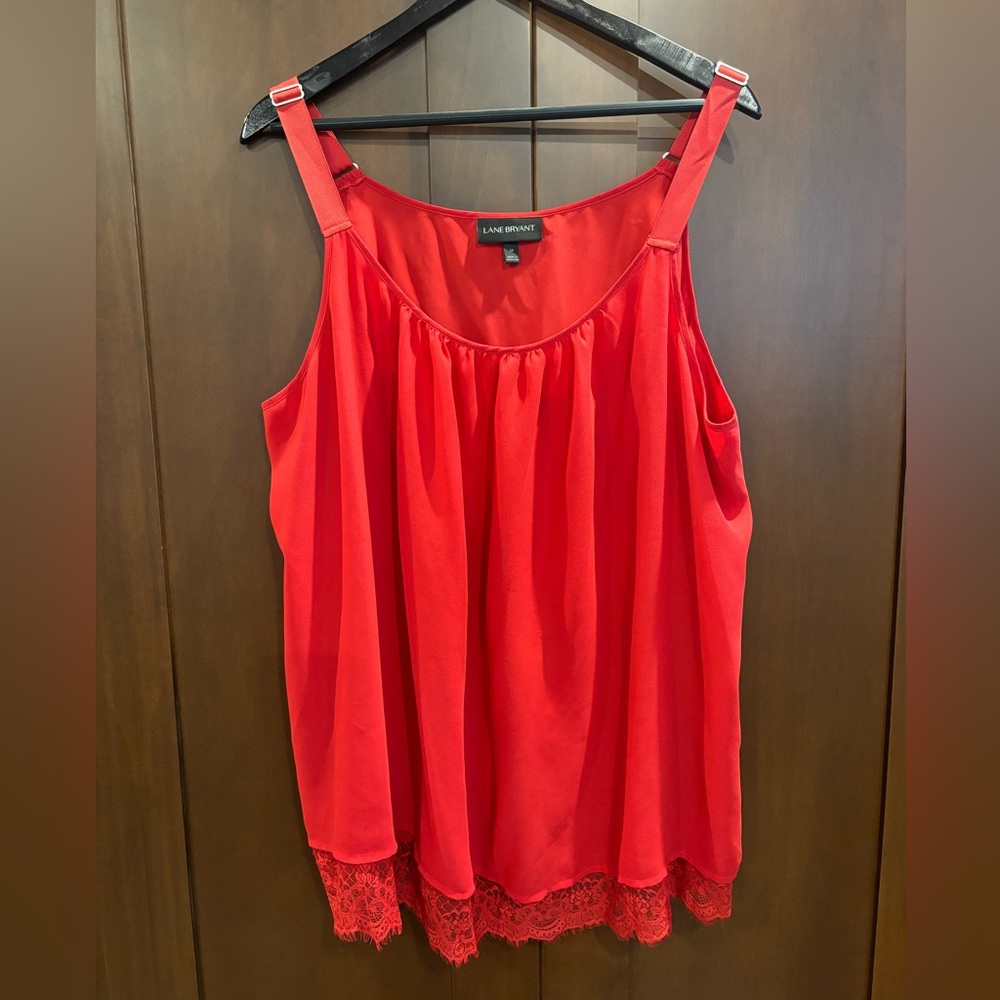 Lace trimmed, double layer swing tank. In a true red